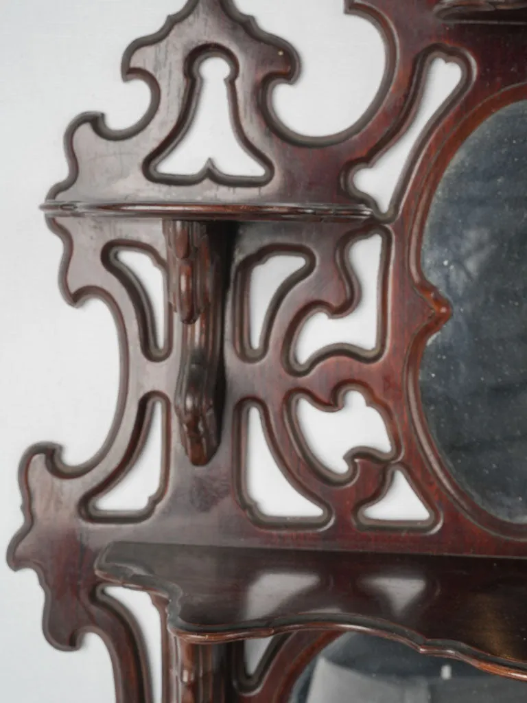 19th-century English pair of mahogany wall shelves w/ mercury mirrors 30¼" x 24¾"