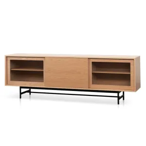 2.1m Wooden Entertainment TV Unit - Natural with Flute Glass Door