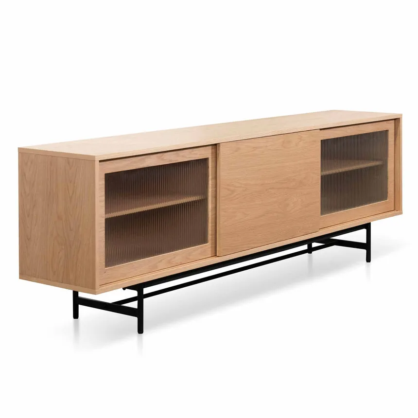 2.1m Wooden Entertainment TV Unit - Natural with Flute Glass Door