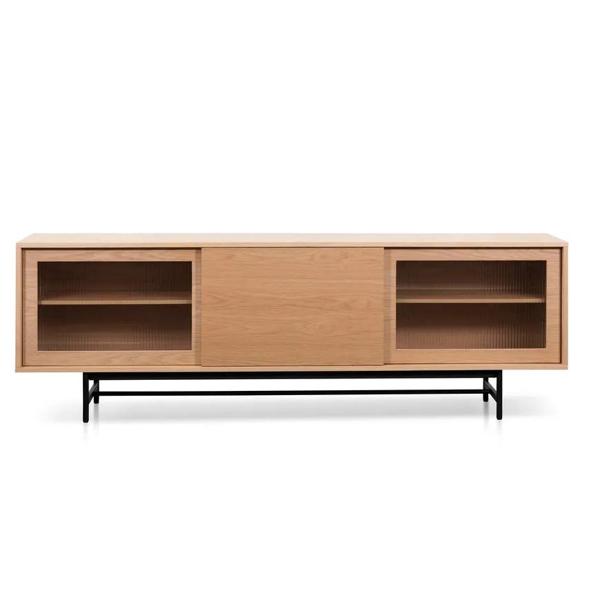 2.1m Wooden Entertainment TV Unit - Natural with Flute Glass Door