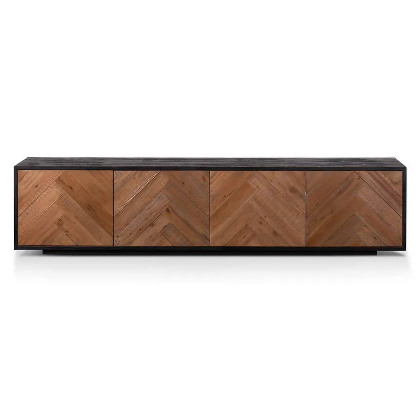 2.1m Wooden TV Entertainment Unit - Natural - Rustic Black