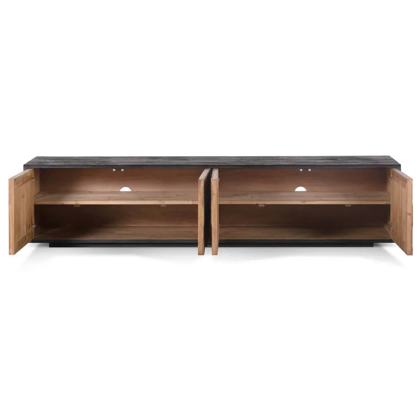 2.1m Wooden TV Entertainment Unit - Natural - Rustic Black