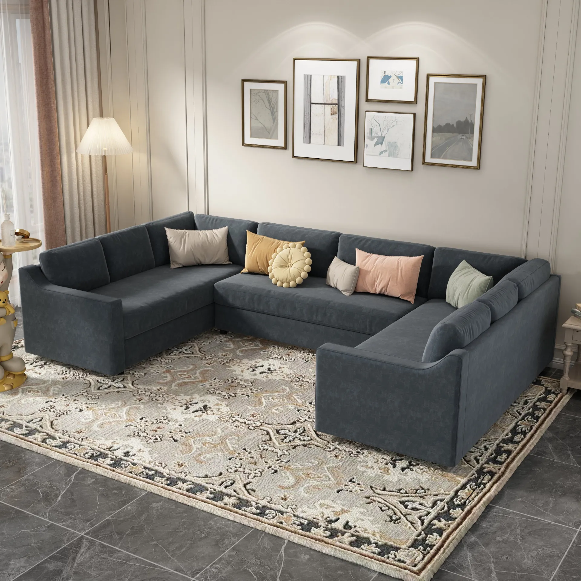 3 Piece Modern Luxury Upholstered U-Shaped Large Sectional Sofa