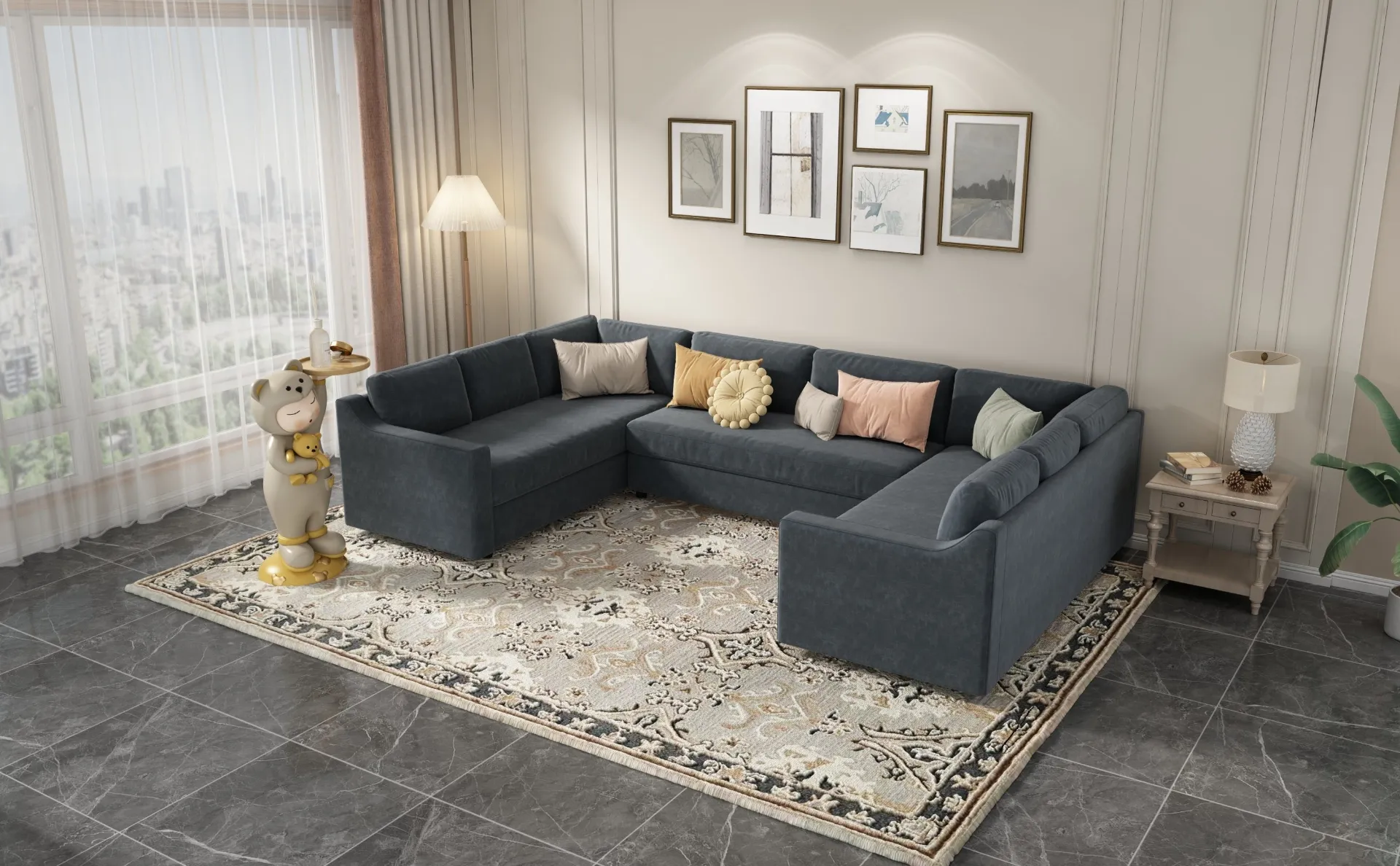 3 Piece Modern Luxury Upholstered U-Shaped Large Sectional Sofa