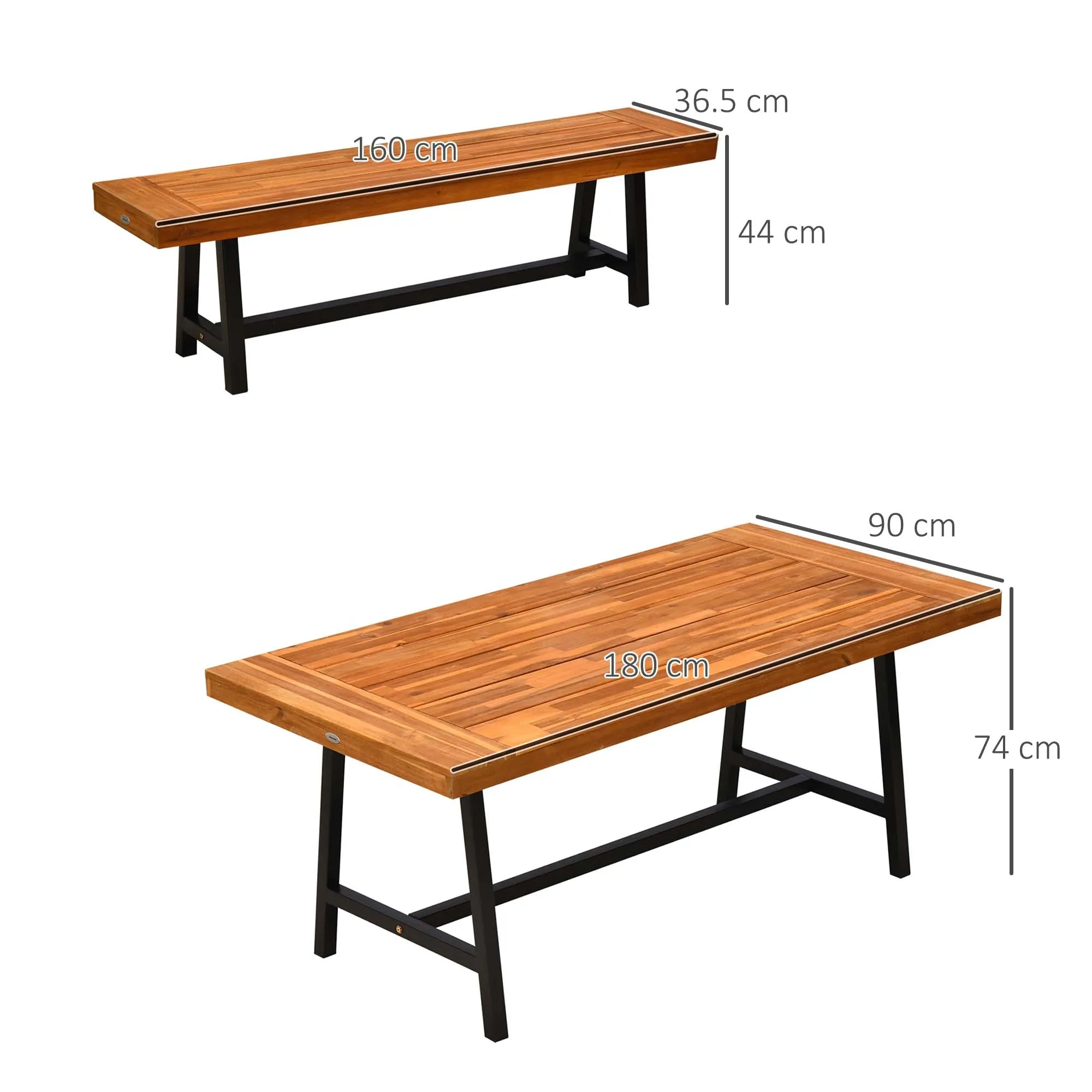 3 Pieces Acacia Wood Picnic Table and 2 Benches Set Dining Trestle Beer Table Patio Outdoor Indoor Furniture