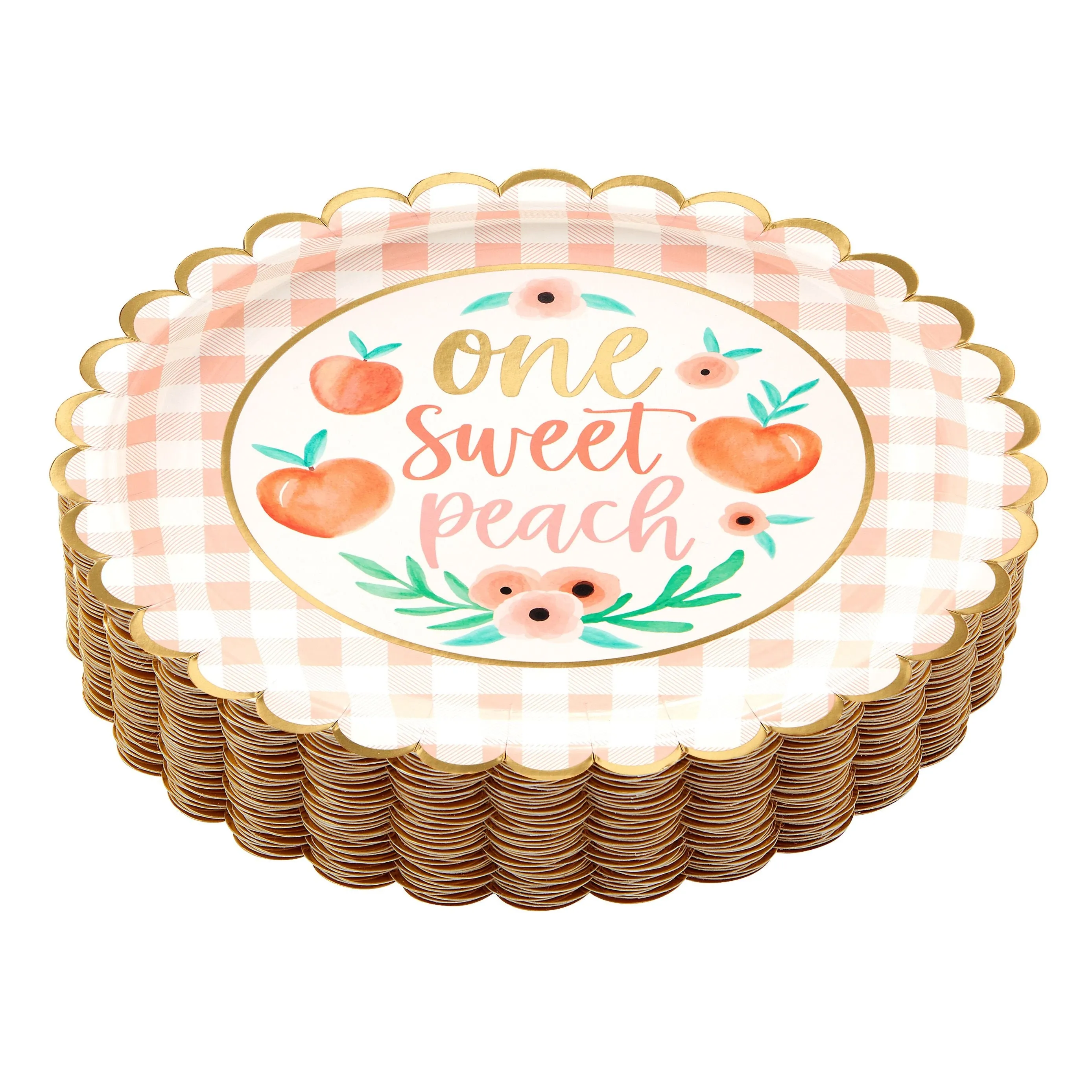 48 Pack One Sweet Peach Paper Plates for Birthday and Baby Shower Party Supplies (9 in)