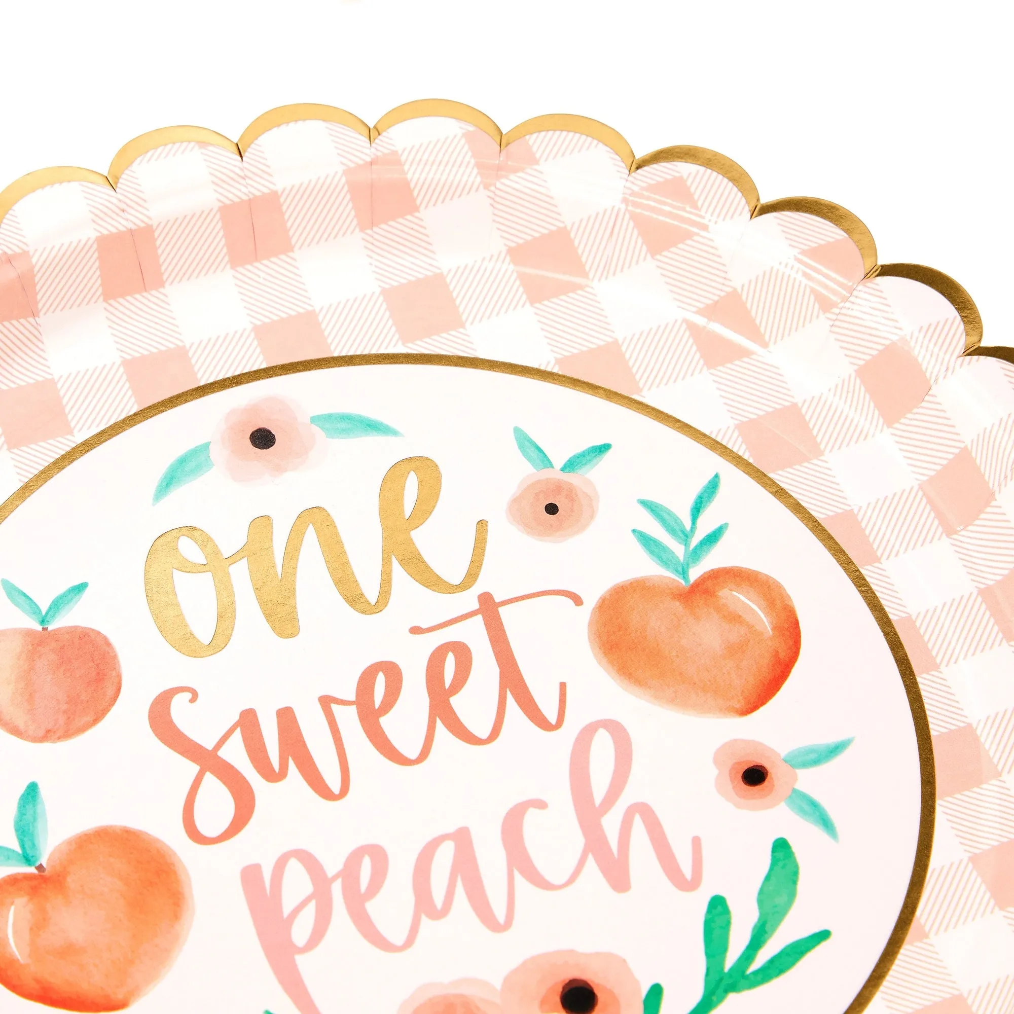 48 Pack One Sweet Peach Paper Plates for Birthday and Baby Shower Party Supplies (9 in)