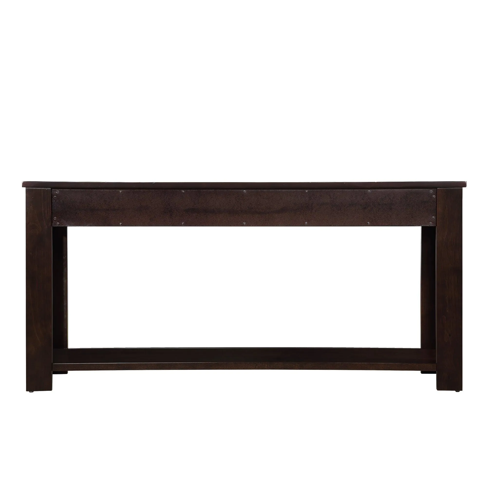 63" Pine Wood Console Table with 4 Drawers and Bottom Shelf, Light Espresso