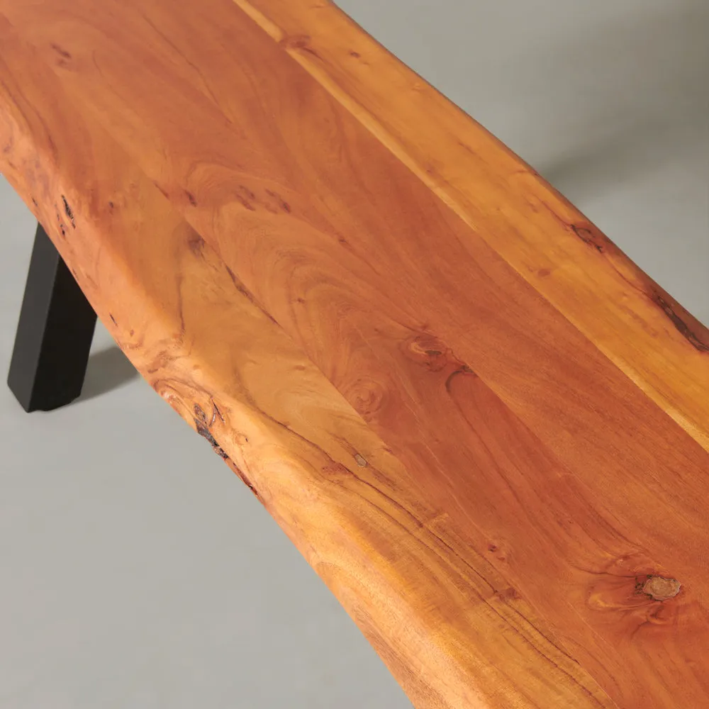 Acacia Live Edge Bench with Black Pyramid-Shaped Legs/Natural Color