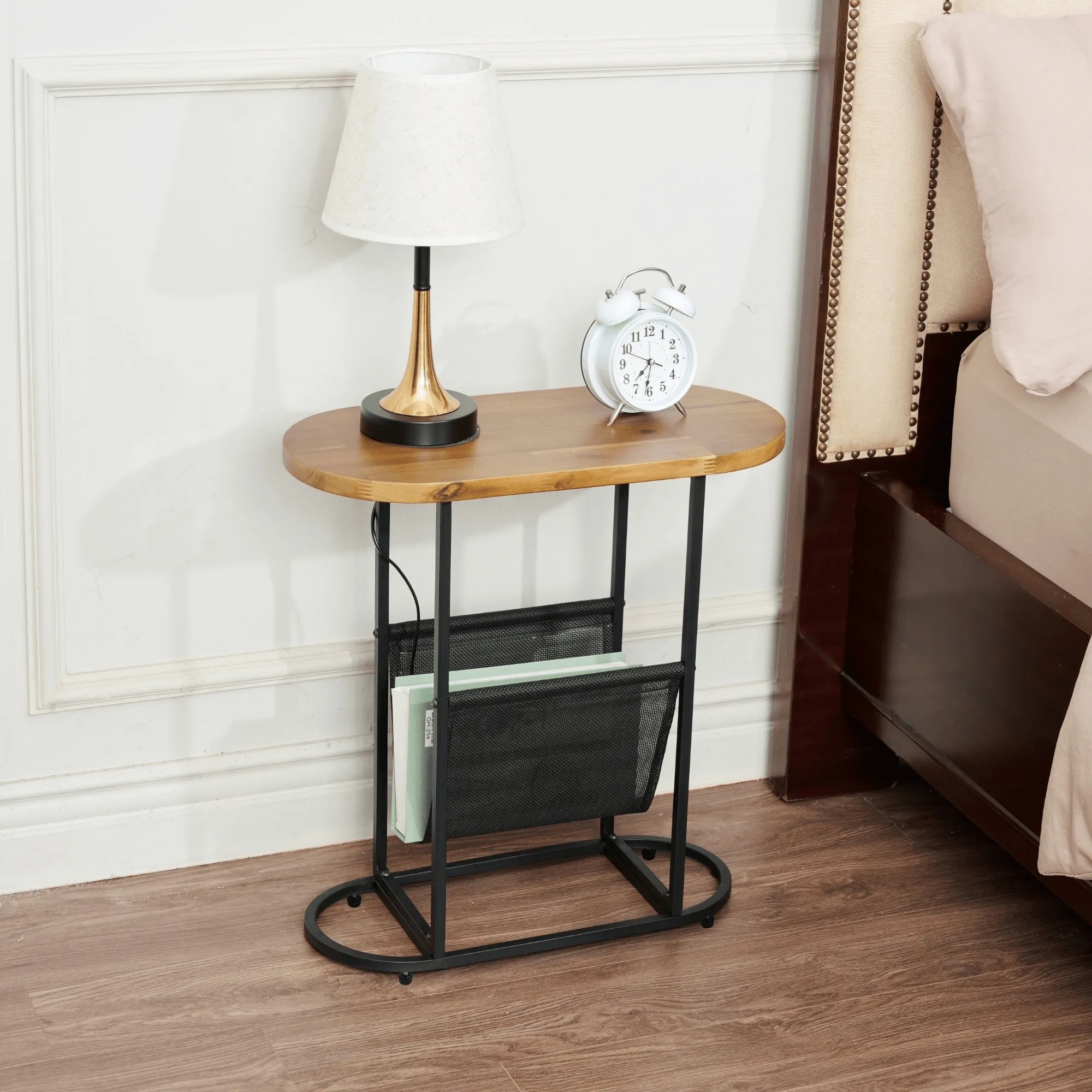 Acacia Wood Oval Side Table with Powder-Coated Metal Frame – American Design