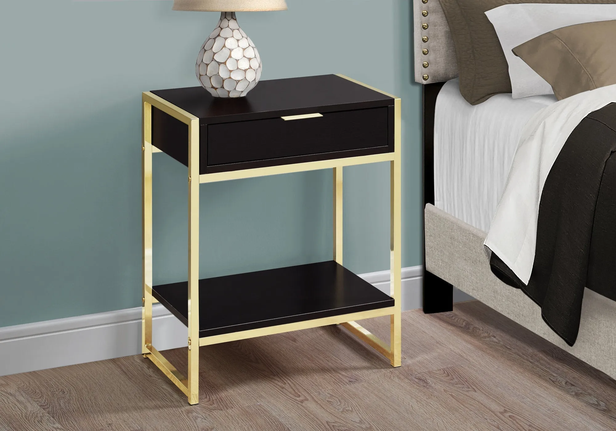 Accent Table - 24"H / Cappuccino / Gold Metal