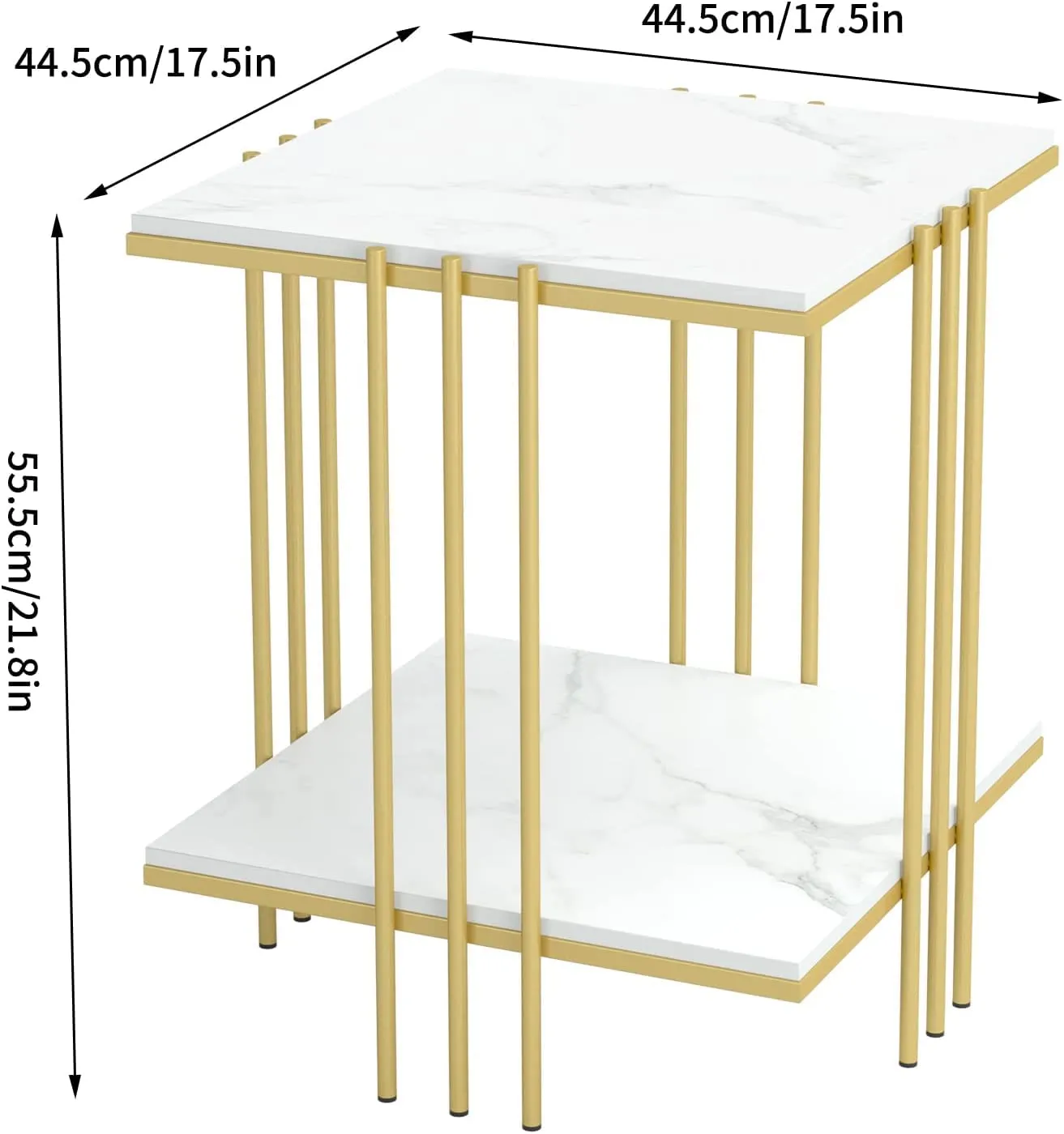 Akifi Craft Marble Top Side Table Gold 2 Tier Square White End Table Sintered Stone Marbles Tabletop Modern Small Bedside with Metal Golden Leg Nightstand Sofa Accent Table Home Furniture: (Style-2)