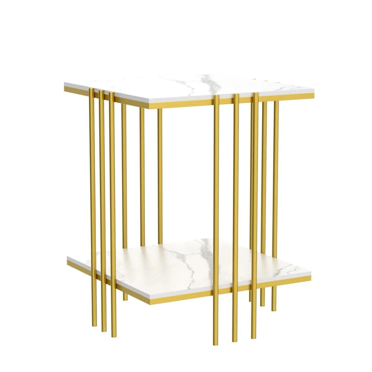 Akifi Craft Marble Top Side Table Gold 2 Tier Square White End Table Sintered Stone Marbles Tabletop Modern Small Bedside with Metal Golden Leg Nightstand Sofa Accent Table Home Furniture: (Style-2)