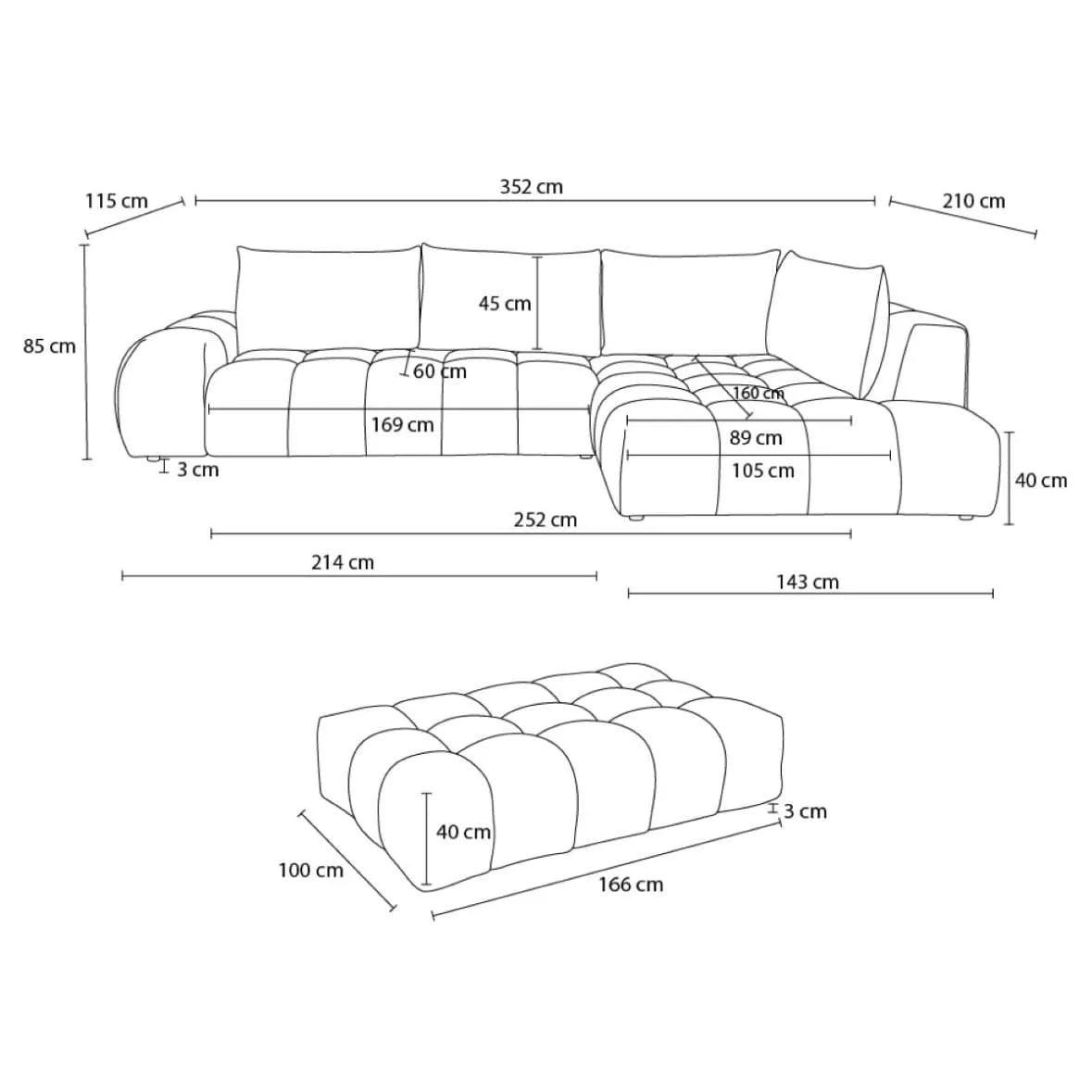 Alpine Performance Boucle Sectional Sofa with Tufted Cushioning