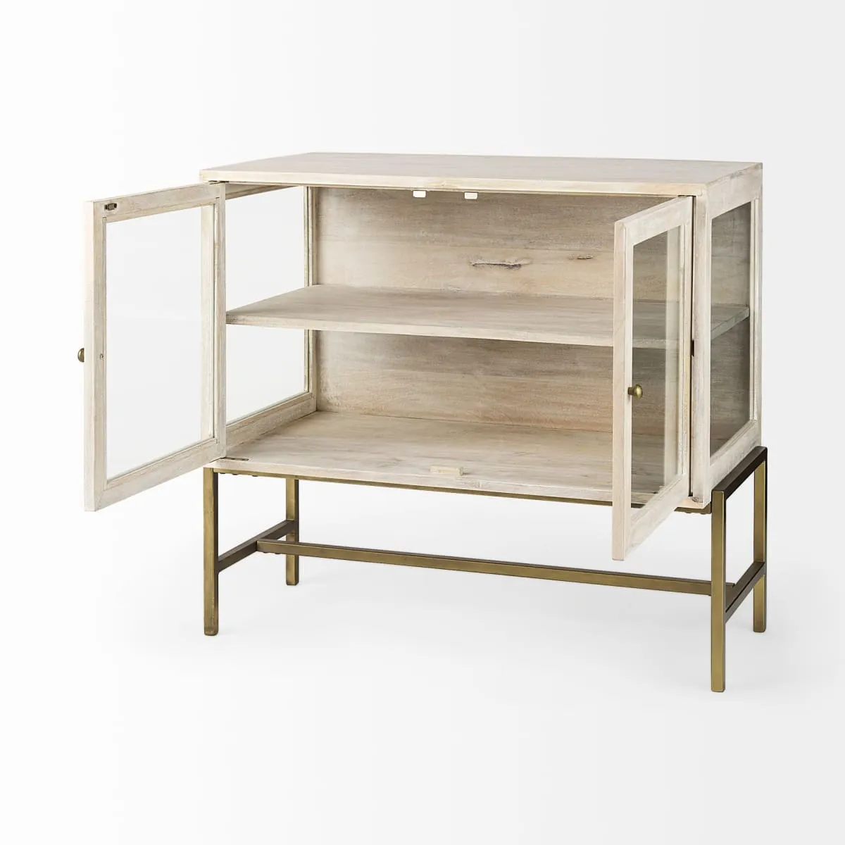 Arelius Accent Cabinet White Wood | Gold Metal