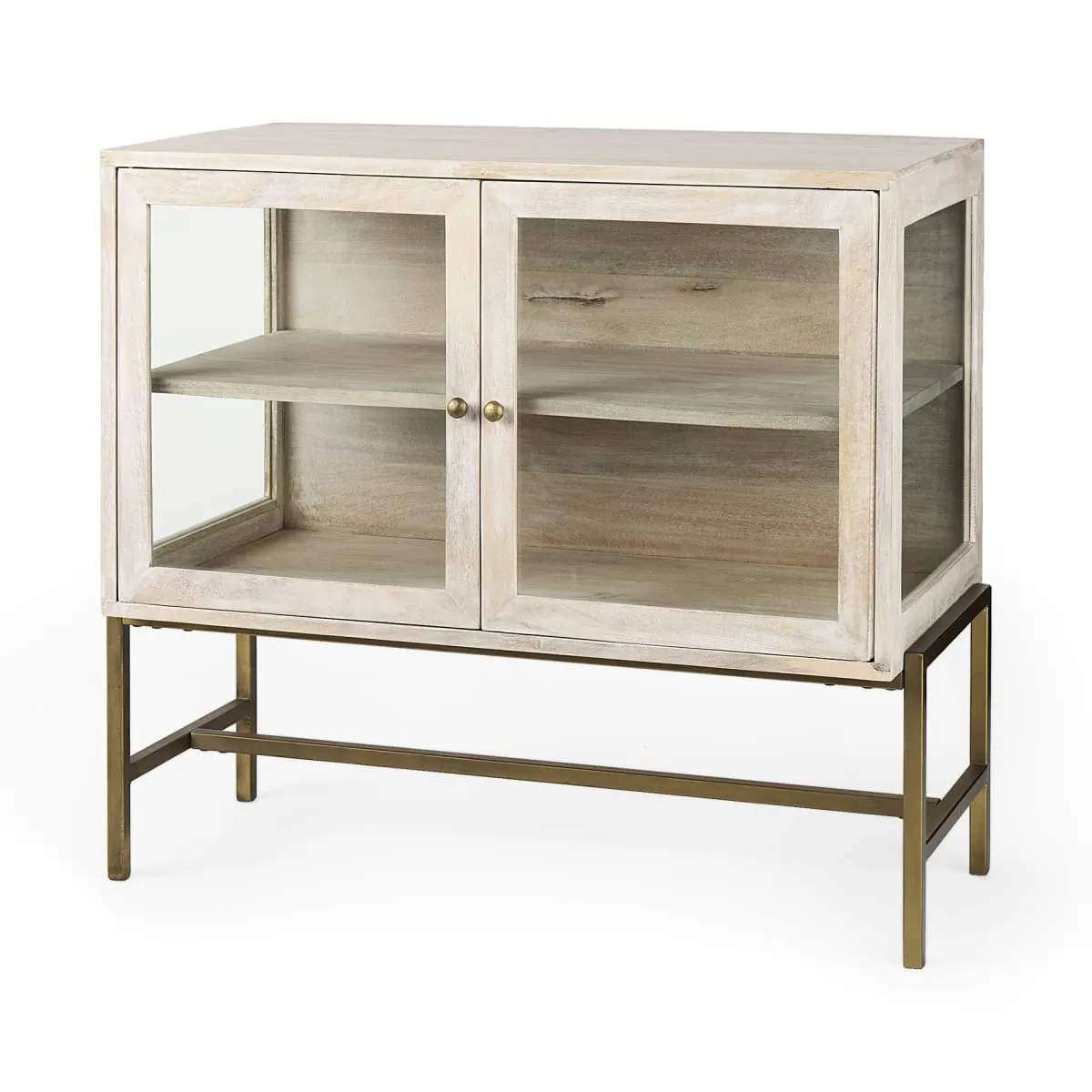 Arelius Accent Cabinet White Wood | Gold Metal