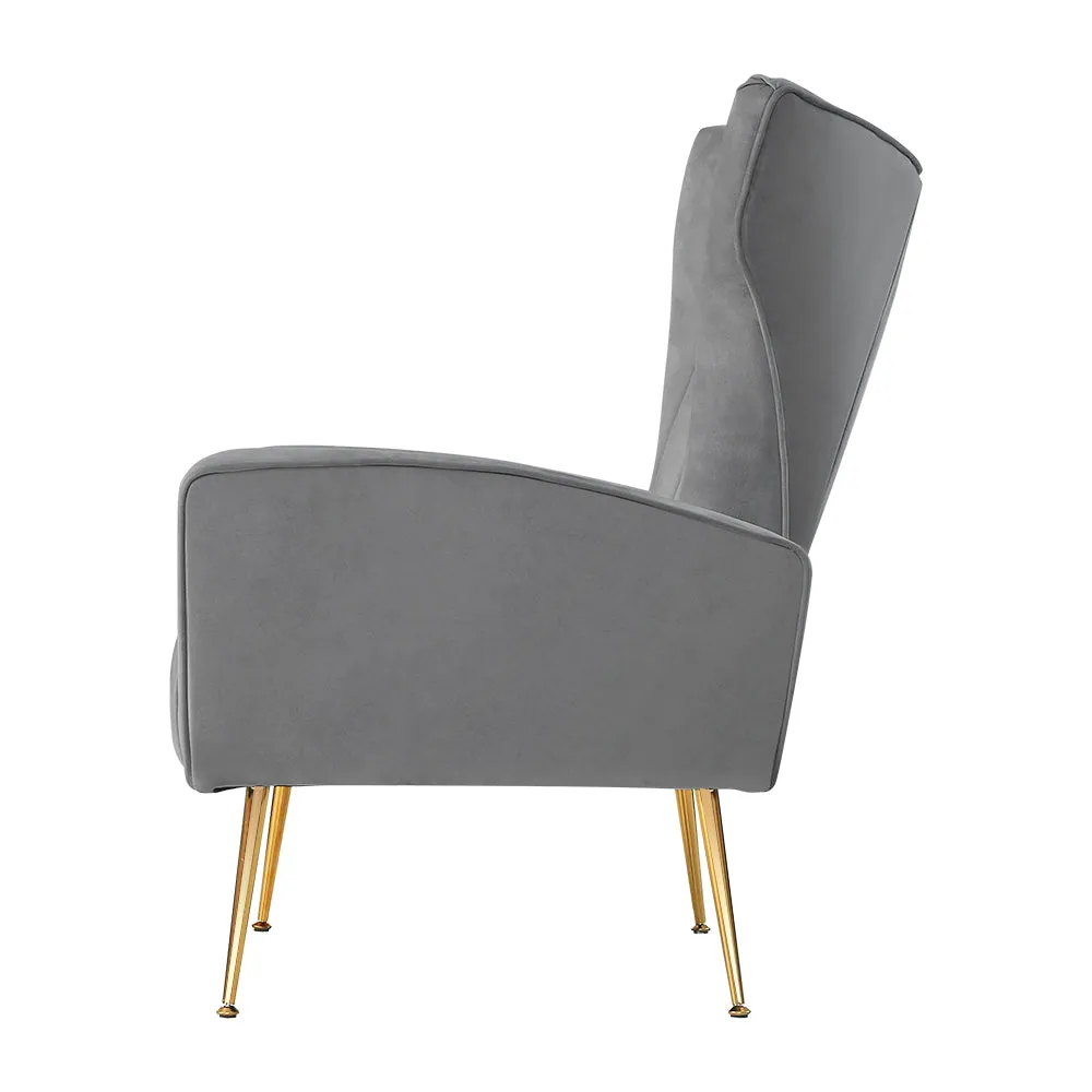 Armchair High Back Lounge Accent Chairs Velvet Seat - Grey