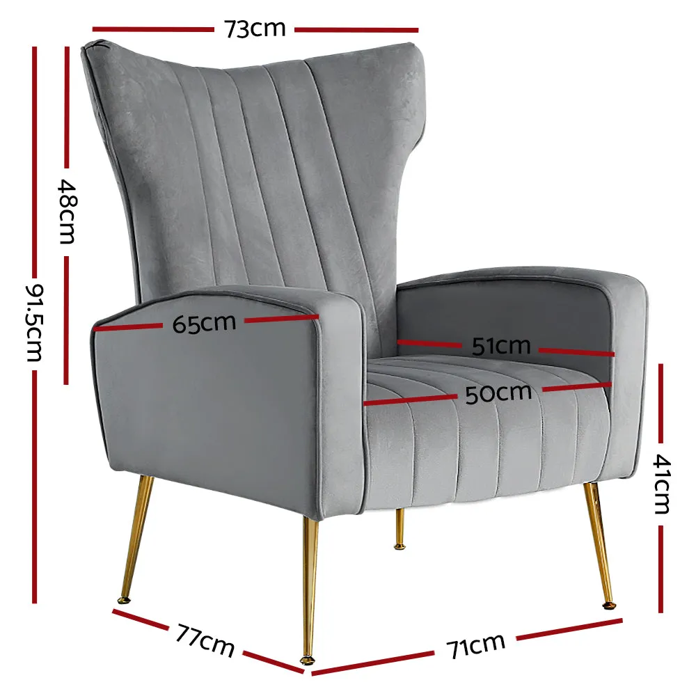 Armchair High Back Lounge Accent Chairs Velvet Seat - Grey