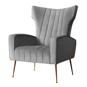 Armchair High Back Lounge Accent Chairs Velvet Seat - Grey