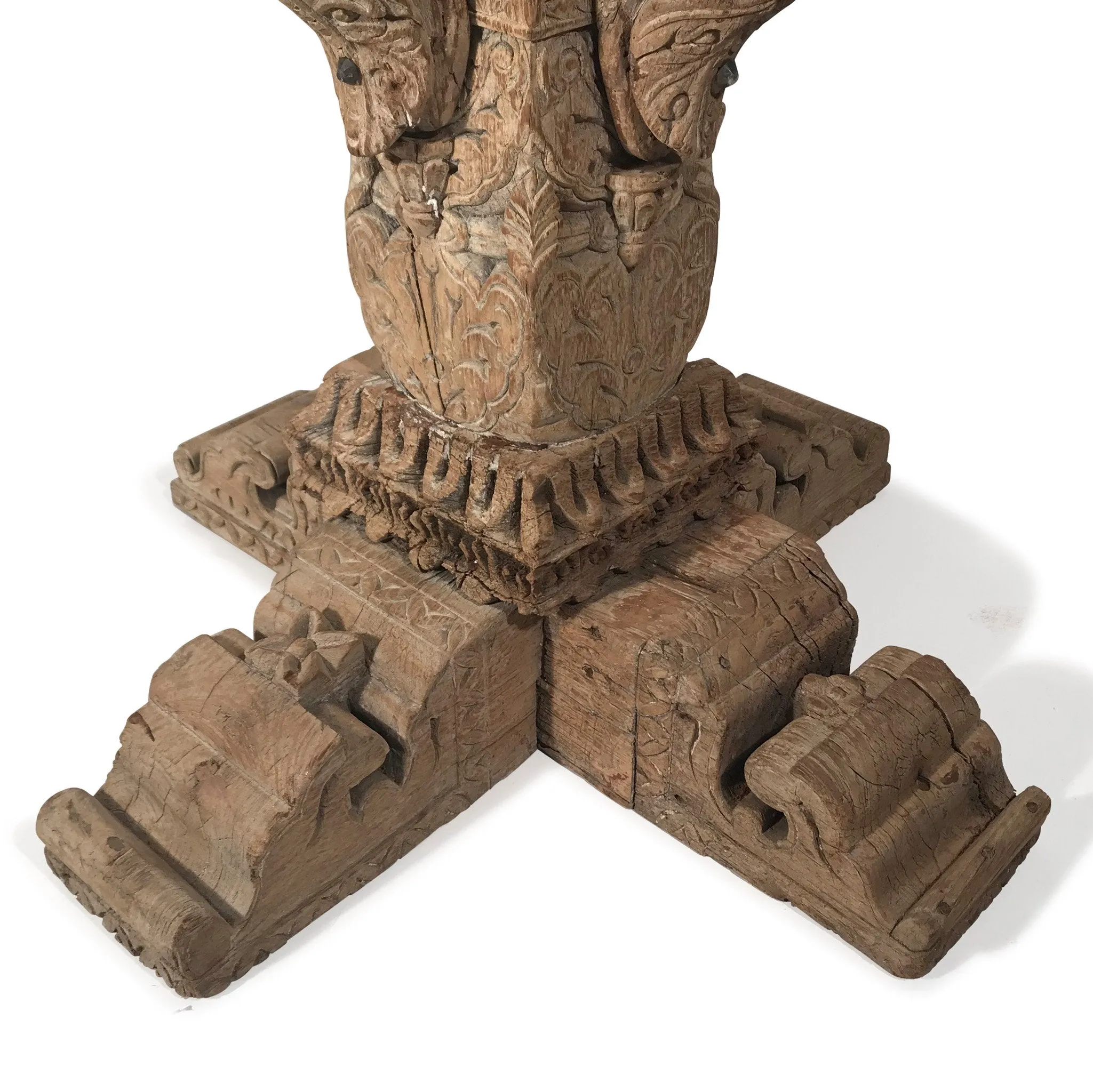 Bleached Teak Table Made From 19th Century Gujerati Carvings