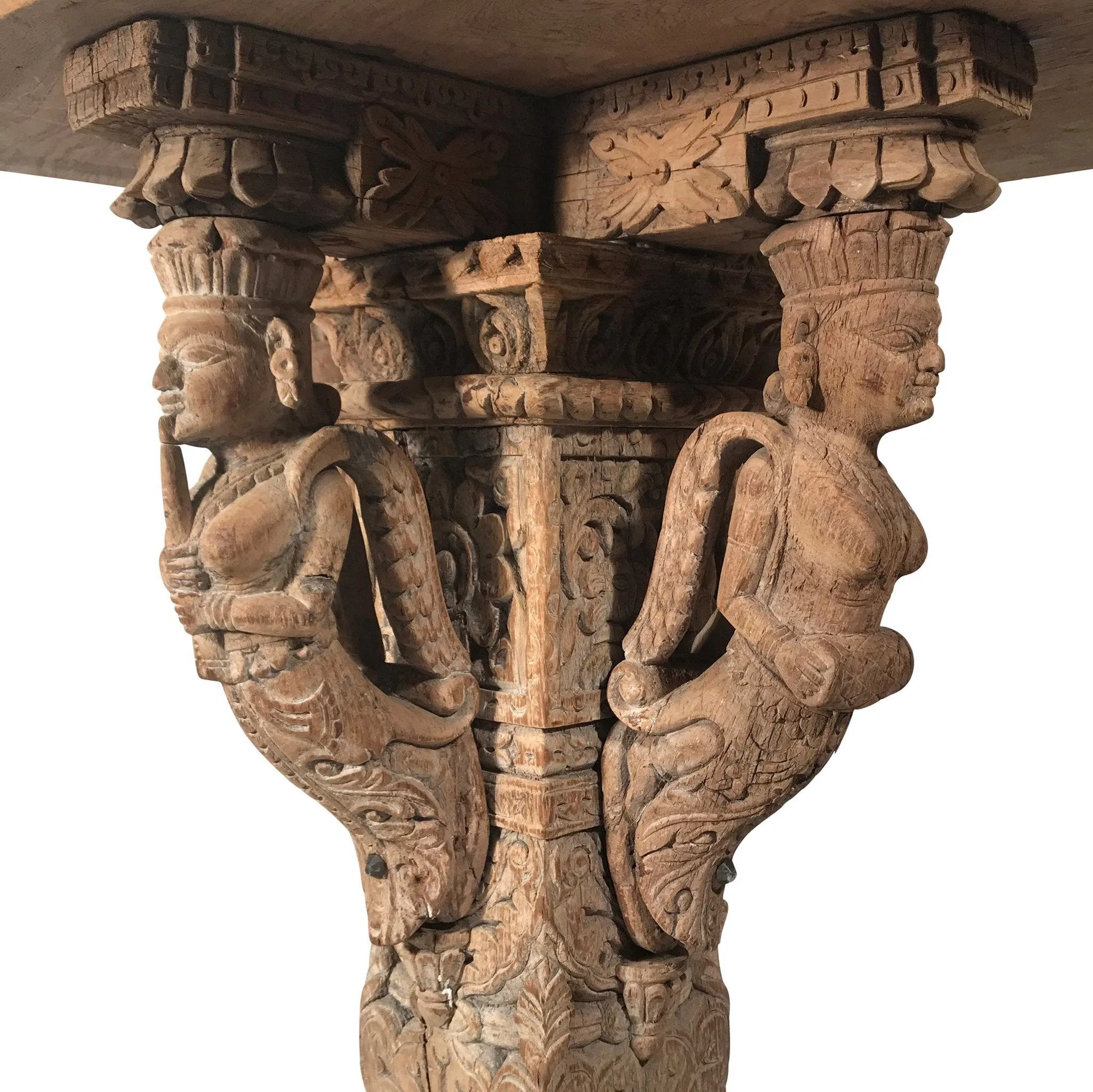 Bleached Teak Table Made From 19th Century Gujerati Carvings