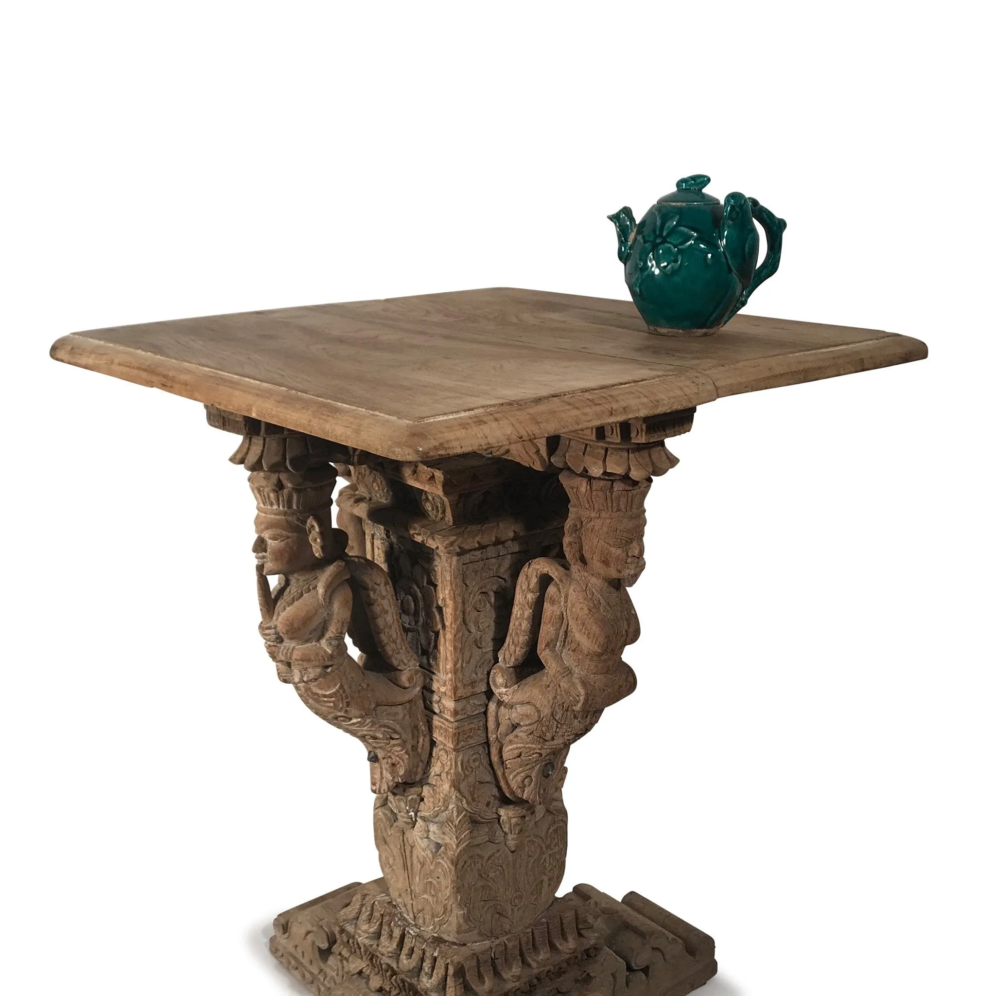 Bleached Teak Table Made From 19th Century Gujerati Carvings