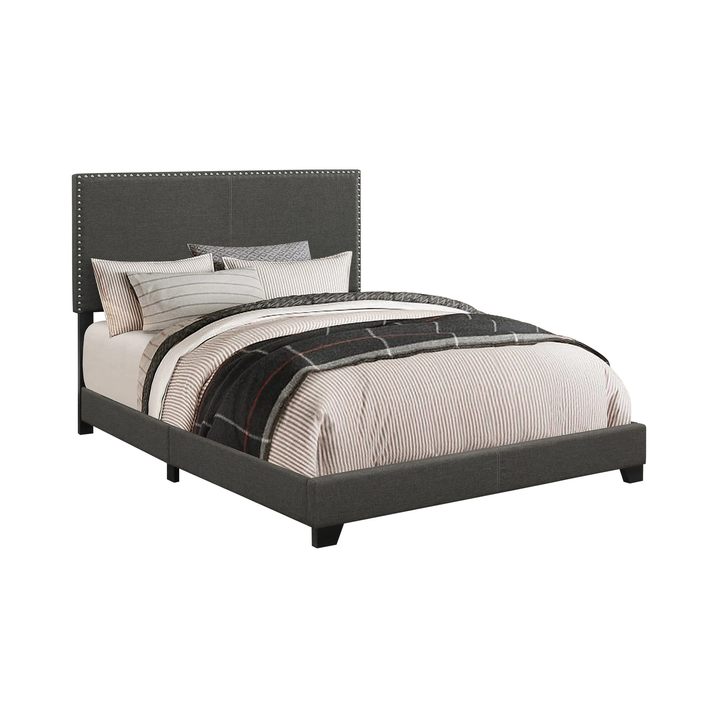 Boyd Eastern King Upholstered Bed With Nailhead Trim Charcoal - 350061KE