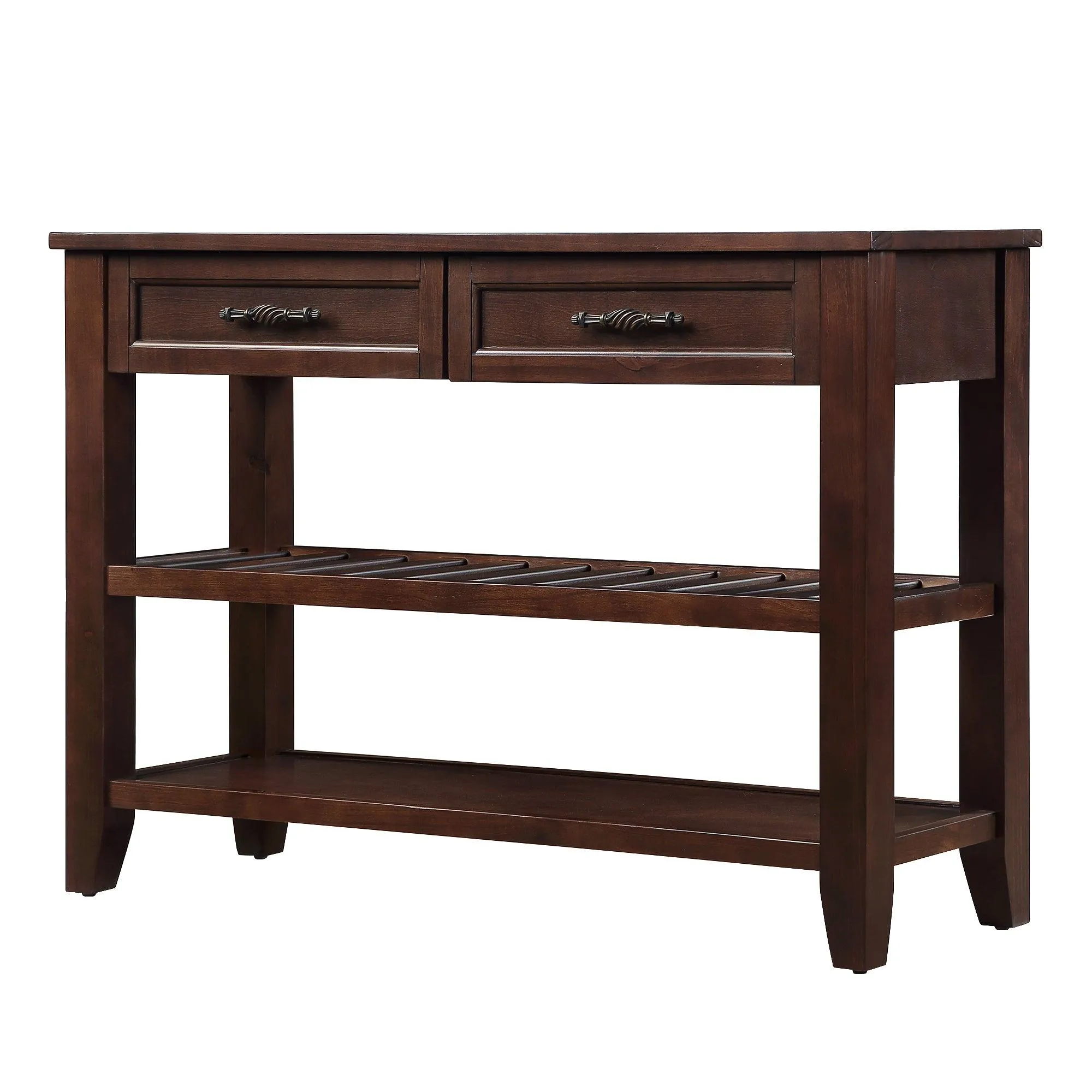 Console Sofa Table, 42'' Mid-Century Style with 2 Drawers and 2 Shelves, Espresso