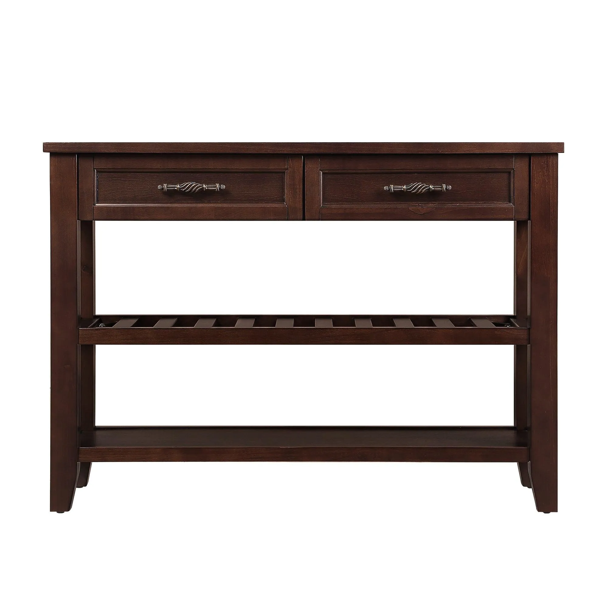 Console Sofa Table, 42'' Mid-Century Style with 2 Drawers and 2 Shelves, Espresso