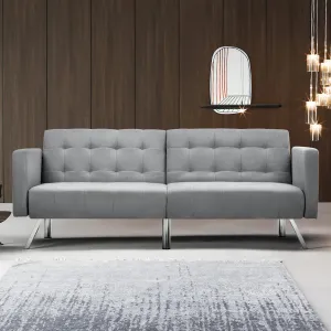 Convertible Futon Sofa Bed w/ Adjustable Backrest Fabric Sleeper Sofa Couch Loveseat, Light Grey