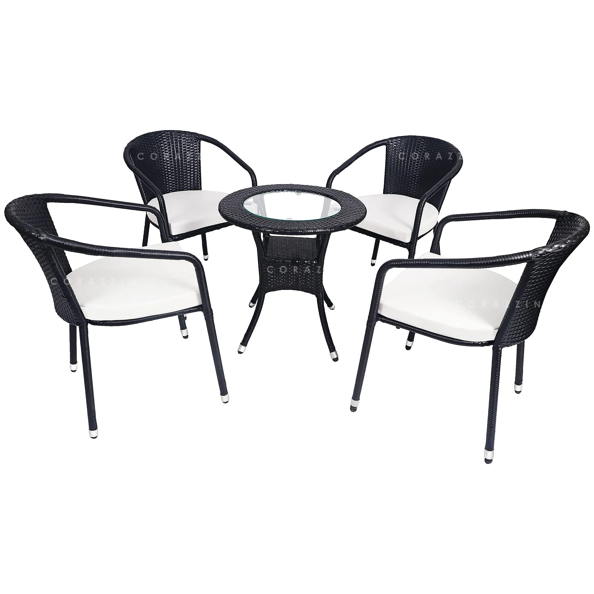 Corazzin Rattan Wicker 4 Seater Cushioned Patio Table And Chair Set Garden Coffee Table Set With 1 Table And 4 Chairs Set Outdoor Furniture (Black) - 24 Inch