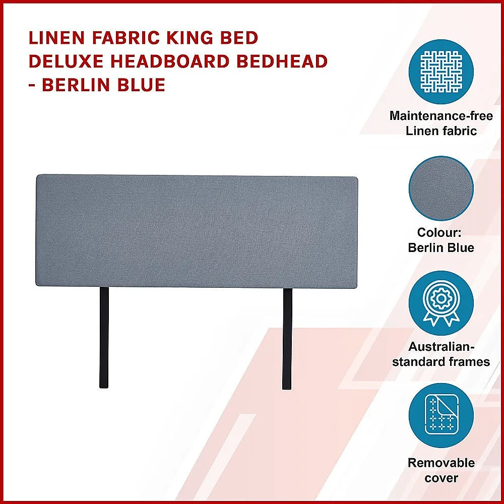 Customisable Linen Fabric King Bed Headboard Berlin Blue