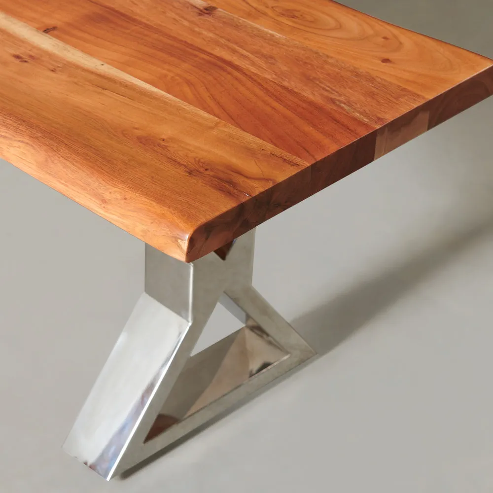 DANTON - Acacia Live Edge Bench 3.5cm Thickness Top with X Chrome Legs