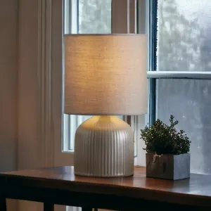 Dark Grey Ribbed Ceramic Table Lamp