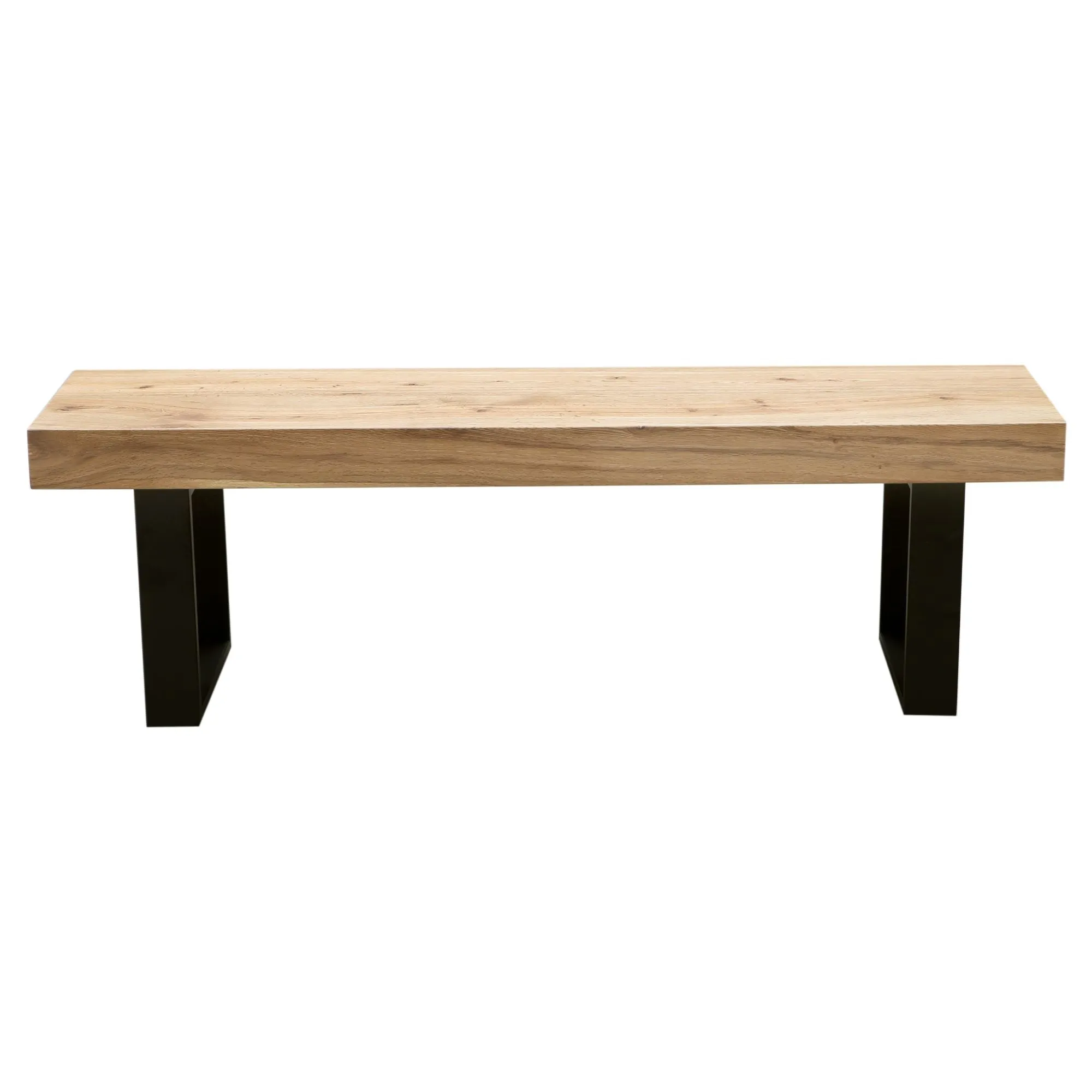 Ethan Set of 2 150cm Dining Bench Seat Veneer Solid Oak Top Metal Leg - Natural