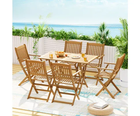 Gardeon Outdoor Dining Set 7 Piece Wooden Table Chairs Setting Foldable