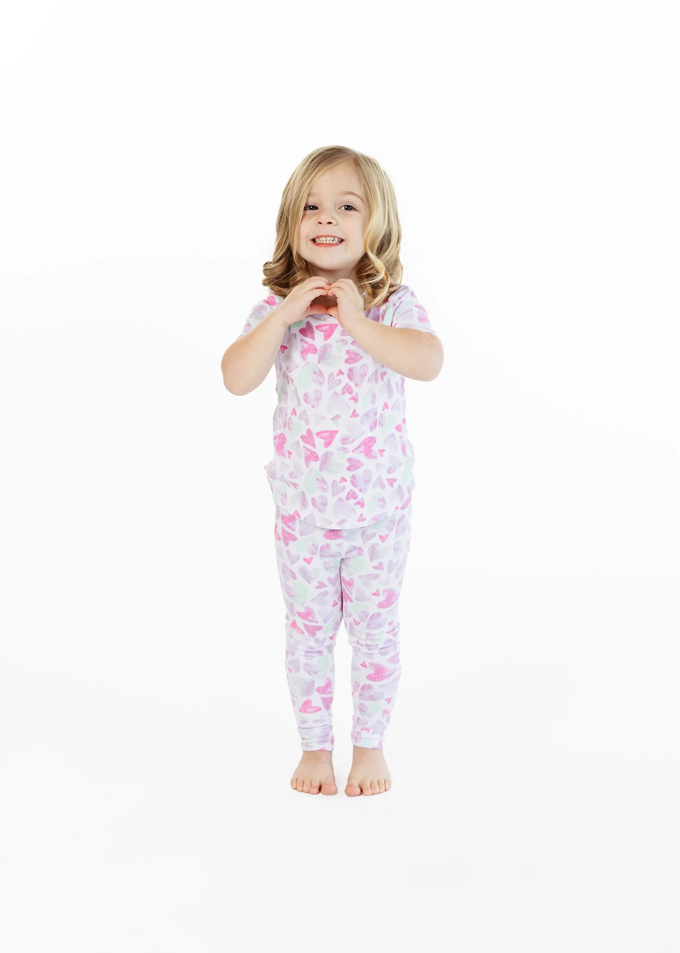 Girls Watercolor Hearts Snug Fit 2-Piece Pajama Sleep Set