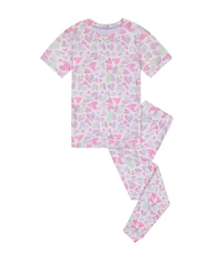 Girls Watercolor Hearts Snug Fit 2-Piece Pajama Sleep Set