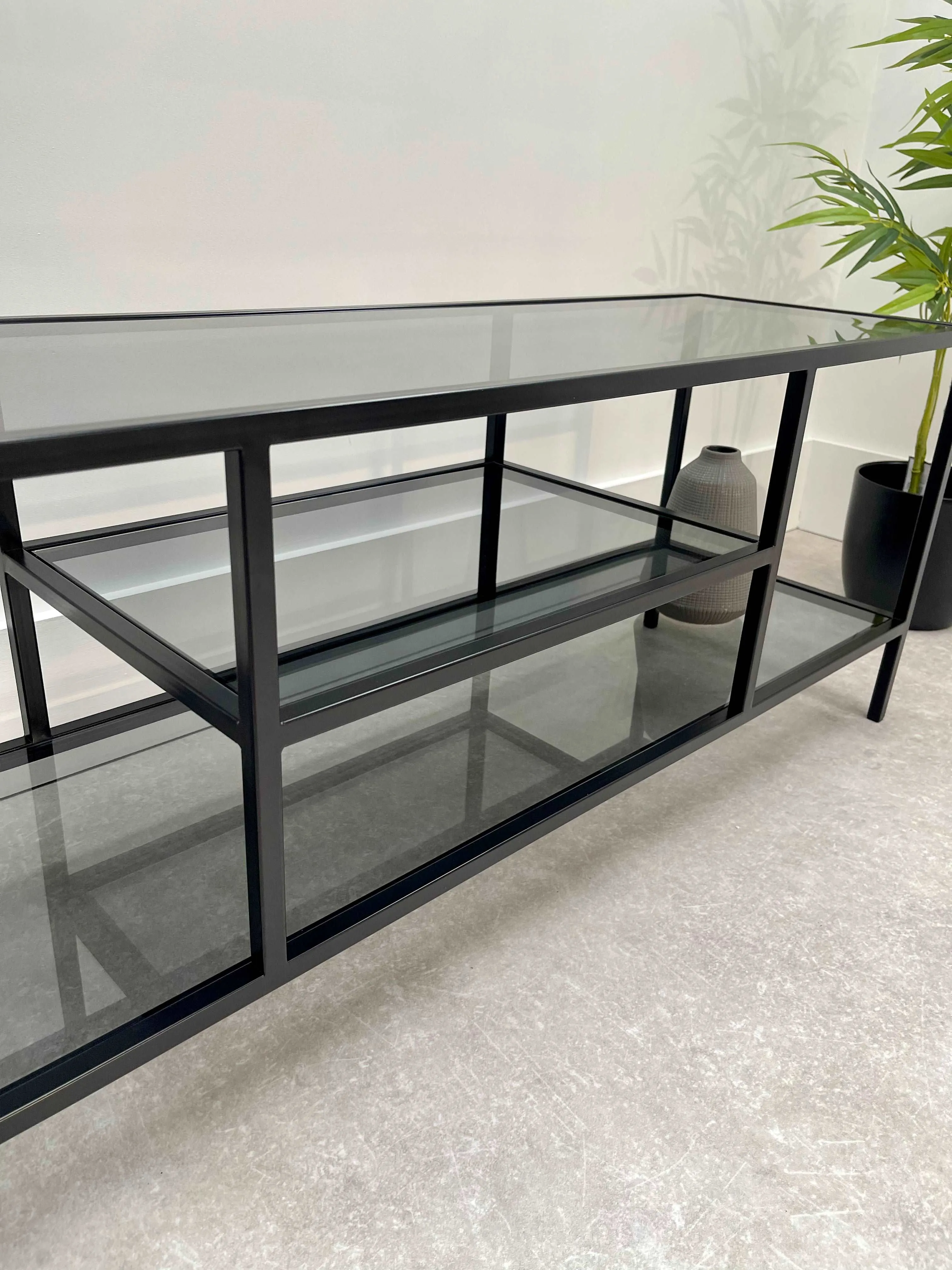 Glass Black Metal TV Media Unit