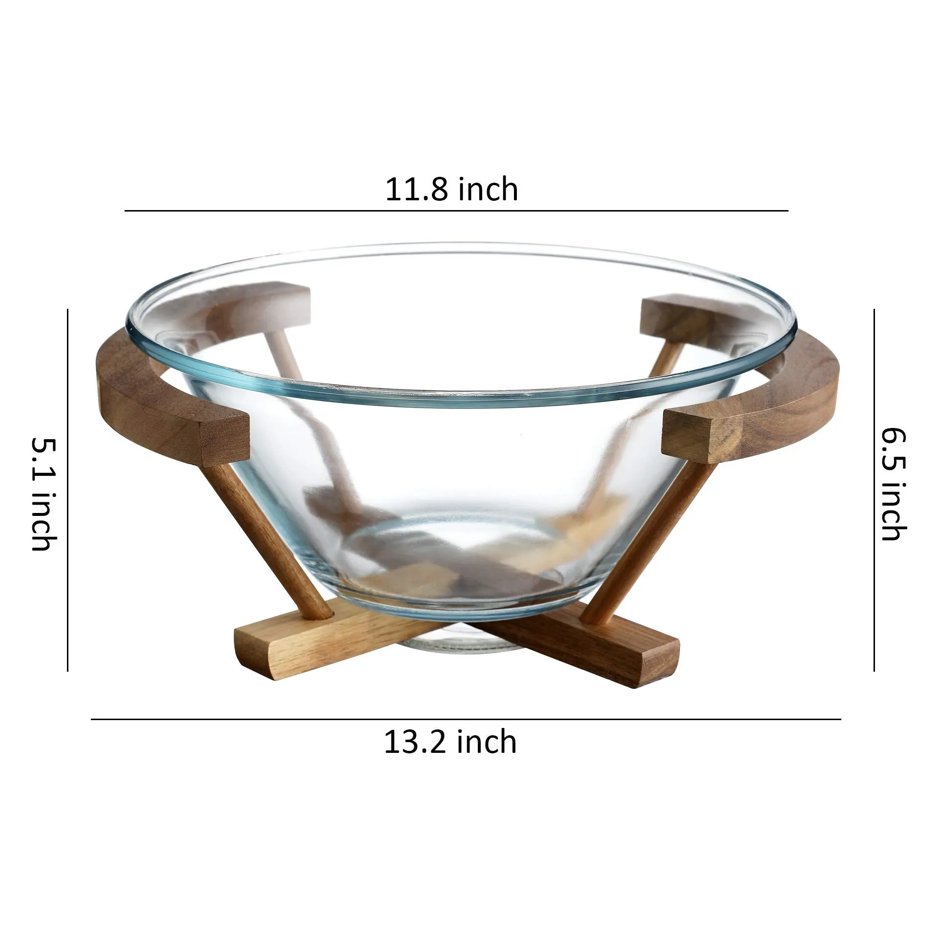 Glass Salad Serving Bowl with Acacia Wood Stand, 120