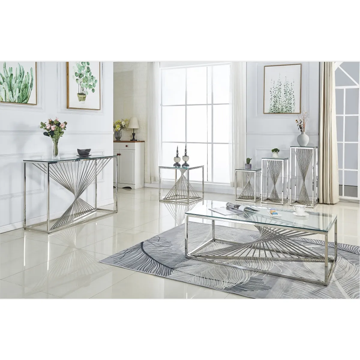 Helix Design Chrome & Glass Sofa Table