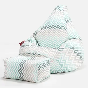 Highback Bean Bag Chair - Geo Print Chevron Teal