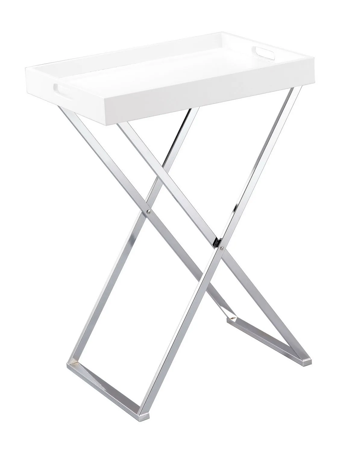 Hotel Style Hopkins Foldable Detachable Butler Table/Serving Tray,White/Silver