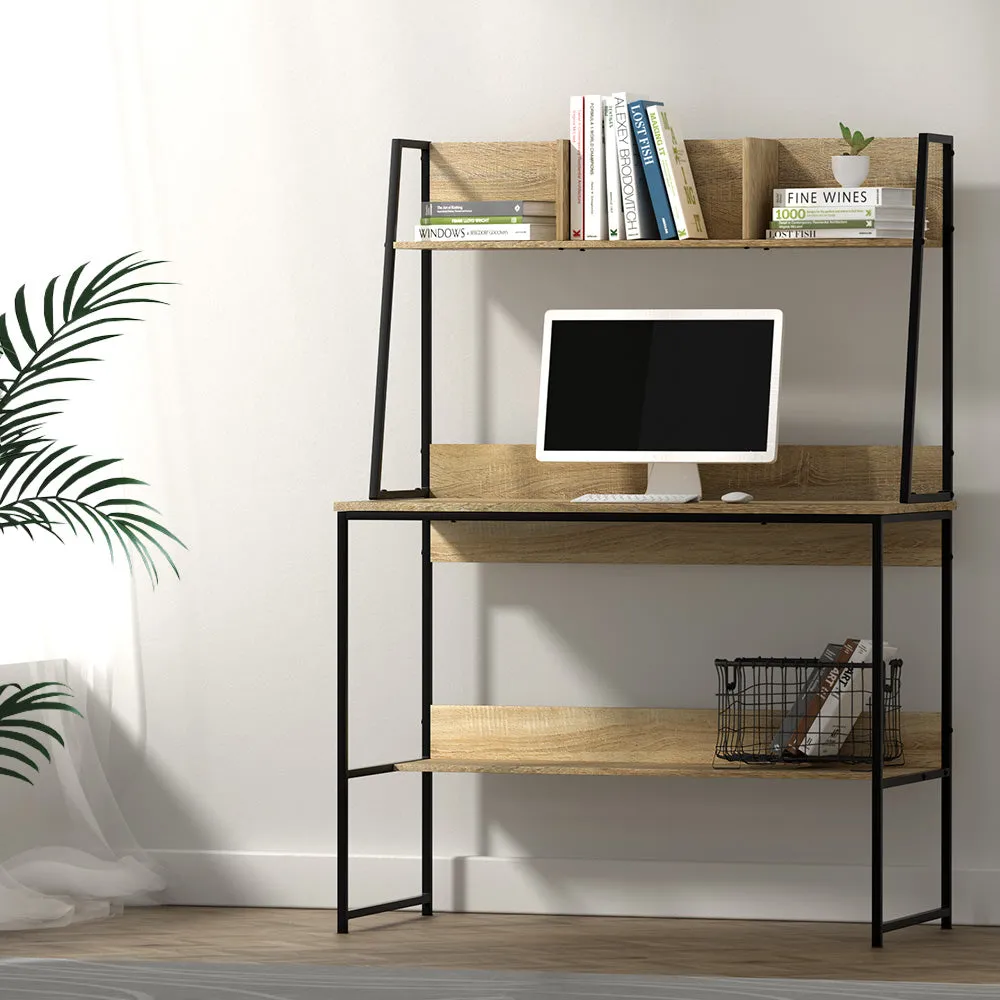 Industrial 100CM Computer Desk with Bookshelf, Oak - Artiss