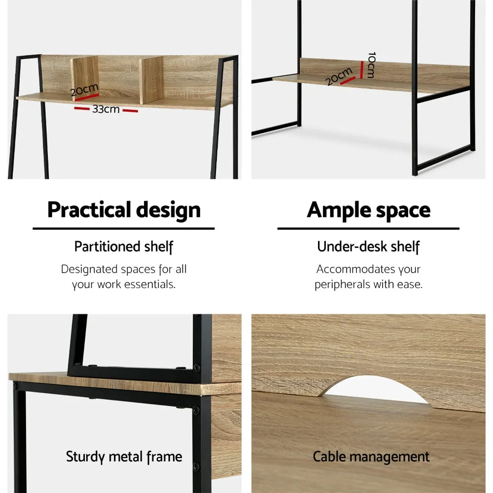 Industrial 100CM Computer Desk with Bookshelf, Oak - Artiss