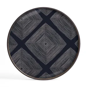 Ink Linear Squares Large Round Glass Tray