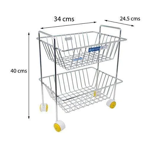 Kitchen Mart Fruit & Vegetable Trolley with Wheels, Rectangle, 2-Tier, Stainless Steel (Multipurpose Kitchen Storage Rack / Shelf)