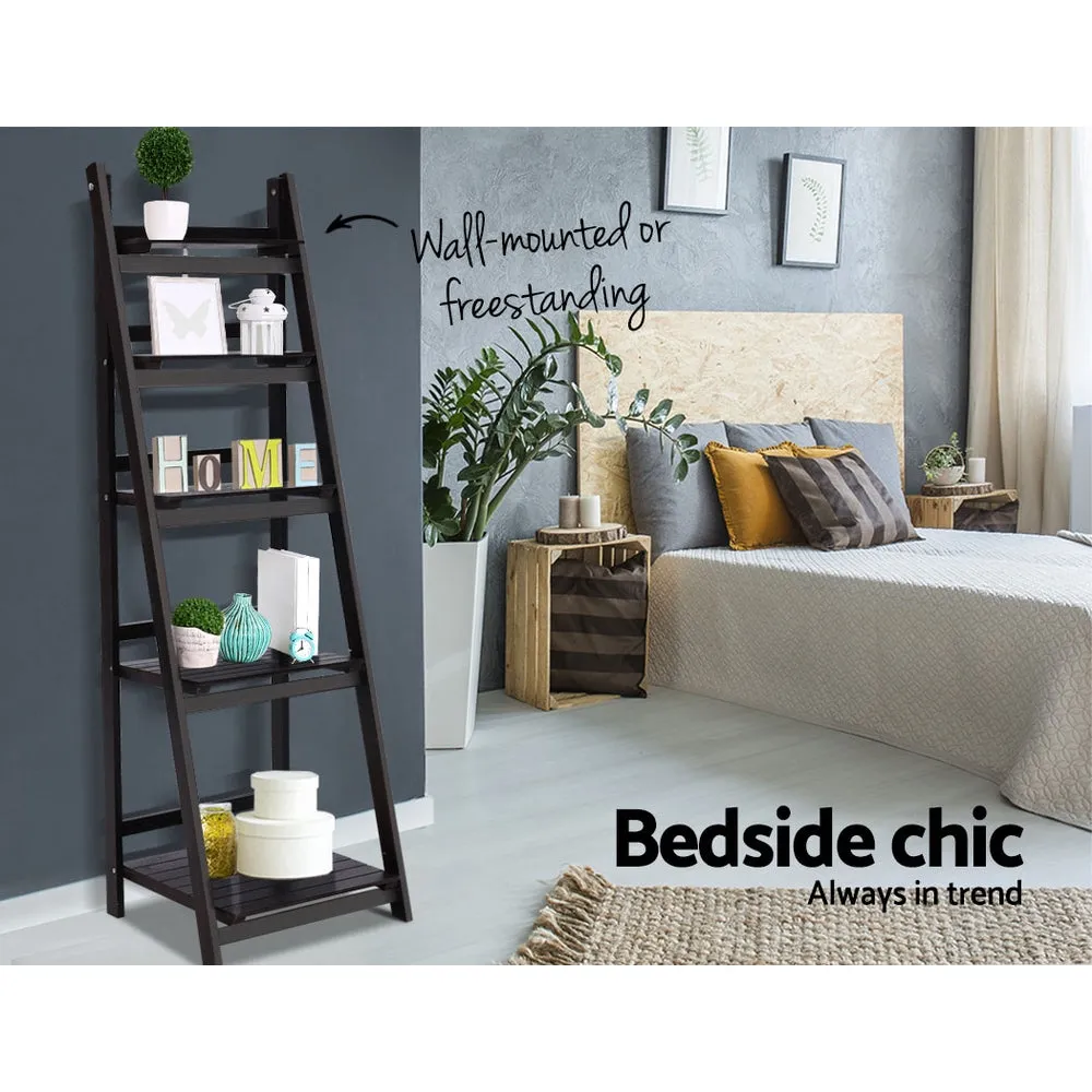 Ladder Style Display Unit Wooden 5 Tier Stand Storage Shelves Rack Coffee