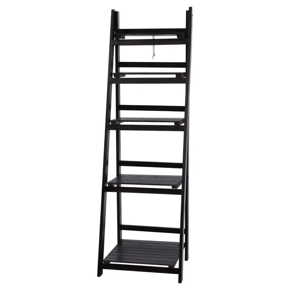 Ladder Style Display Unit Wooden 5 Tier Stand Storage Shelves Rack Coffee