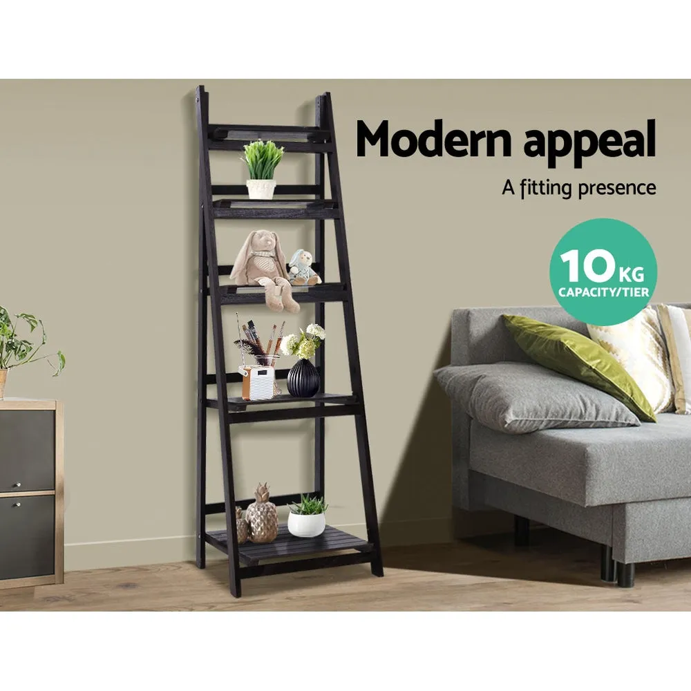 Ladder Style Display Unit Wooden 5 Tier Stand Storage Shelves Rack Coffee